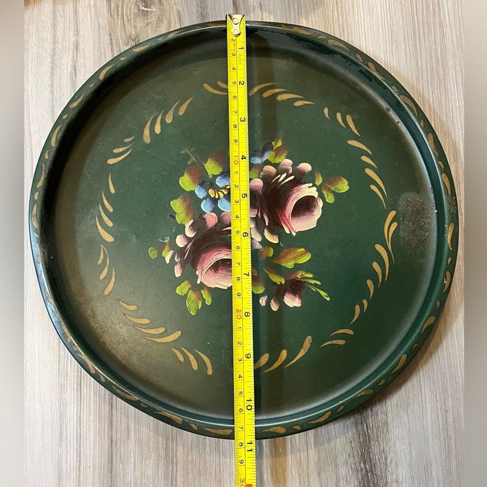 Vintage Green Hand Painted Floral Toleware Tray E. T. Nash Co. - Picture 5 of 5